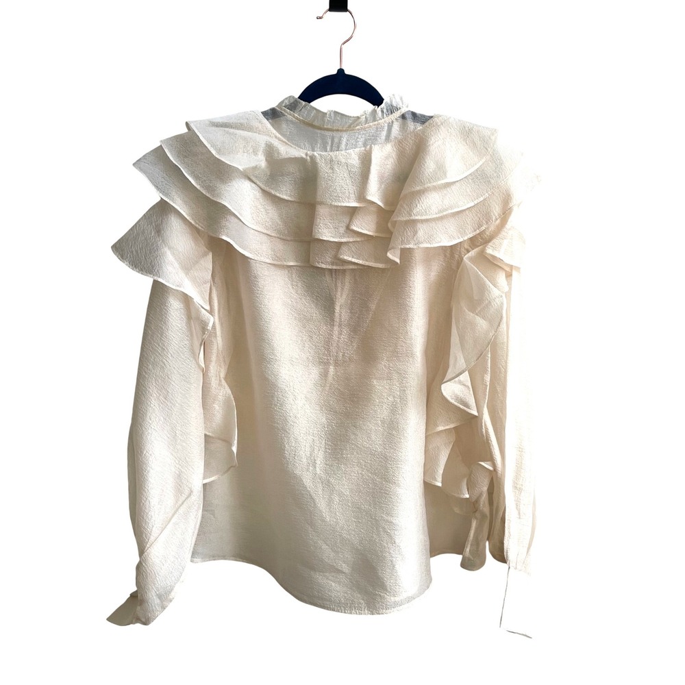 & Other Stories Ruffle Blouse Womens 10 Cream Romantic Coquette Tiered Tie Neck - Picture 4 of 8